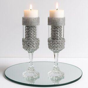 Elegant Silver Rhinestone Candle Holders – Set of 2 | Glamorous Centerpiece Deco